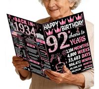 Joycard 92nd Birthday Card with Envelope, 92nd Birthday Decorations for Women, 92 Year Old Birthday Gifts for Grandma, Happy Birthday Cards for 92 Year Old Mother, Back in 1933