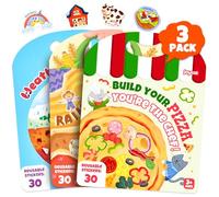 JoyCat 3 Pack Reusable Sticker Books: Farm, Pizza-Making, Weather - 90 Pcs Stickers for Toddlers, Kids Sticker Plane Activities, Road Trip Travel Toys, Birthday Gifts for Boys and Girls