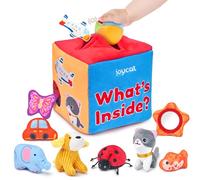 JoyCat Baby Toys 6-12 Months - Mystery Soft Box with 10 Sensory Objects, Rattle, Crinkle Paper, Mirror - What's Inside Box Infant Gifts, Busy Montessori Toys for Babies Toddlers 1-2 - Baby Gifts
