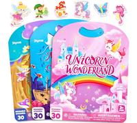 JoyCat Reusable Sticker Book Set (3-Pack): Unicorn, Fairies, Mermaid - 90 Pcs Stickers for Toddlers, Kids Sticker Activity Book, Road Trip Travel Toys, Party Favors, Birthday Gifts for Baby Girls