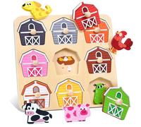 JoyCat Wooden Puzzles for Toddlers 1-3, Montessori Toys for 1 2 Year Old Boy Girl Birthday Easter Gifts, Animal Match Farm Peg Puzzles, Preschool Learning Toys for Toddlers Age 1-2