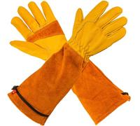 JOYCEMALL Long Leather Gardening Gloves for Women/Men, Rose/Blackberry Pruning Thorn Proof Thick Palm Cowhide Leather Gloves with Forearm Protection for Yard & Outdoor Work - Yellow - XL