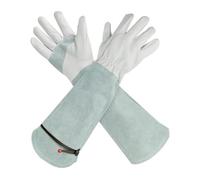 JOYCEMALL Long Leather Gardening Gloves for Women/Men, Rose/Blackberry Pruning Thorn Proof Thick Palm Cowhide Leather Gloves with Forearm Protection for Yard & Outdoor Work - White - S