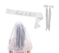 JoyChoi Bachelorette Party Accessories for Bride - 3-Piece Set with Bride Sash, Veil & Bow Hair Clip - Cute Bridal Shower Decorations, Wedding Outfit Add-Ons & Engagement Favors & Gifts