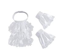 Joyci 3 Pieces White Victorian Lace Jabot Collar Cuffs Set Detachable Neck Ruff Collar Steampunk Elizabethan Colonial Costume, Satin, One Size