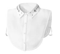 Joyci Stylish Pearl Peter Pan Fake Collar Detachable Shirt Dickey False Collar (C White)