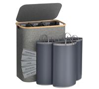 joycloth 3-Section Laundry Hamper with Lid, 160 L Extra Large Laundry Baskets with Bamboo Handles and Removable Laundry Bags, Grey
