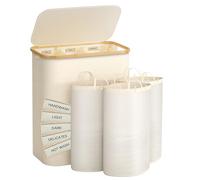 joycloth 3-Section Laundry Hamper with Lid, 160 L Extra Large Laundry Baskets with Bamboo Handles and Removable Laundry Bags, Beige