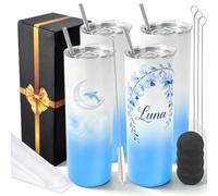 Joyclub 20 oz Sublimation Tumblers,4 Pack Gradient Dark Blue Straight Cups | Glossy Gradient Stainless Steel Cups, Rounded Bases, Black Gift Boxes for DIY Gifts and Small Orders