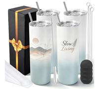 Joyclub 20 oz Sublimation Tumblers,4 Pack Gradient Gray Green Straight Cups | Glossy Gradient Stainless Steel Cups, Rounded Bases, Black Gift Boxes for DIY Gifts and Small Orders