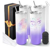 Joyclub 20 oz Sublimation Tumblers,4 Pack Gradient Purple Straight Cups | Glossy Gradient Stainless Steel Cups, Rounded Bases, Black Gift Boxes for DIY Gifts and Small Orders