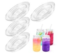 Joyclub 4 Pack Acrylic Lids Fit for 16 oz Glass Cups with Straws, Replacement Lid for Drinking Beer Glasses with Bamboo Lids Iced Coffee Cups Cute Tumbler Cup (Clear)