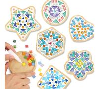 Joyclub 6 Sets DIY Glass Mosaic Tiles for Crafts Mosaic Kits for Adults | Glass mosaic pieces and wooden bases support hands-on crafting, DIY coasters suit home decor and handmade gifts