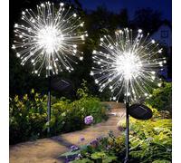 Joycome 2 Pack 120 LED Firework Solar Lights Outdoor Garden Waterproof | Garden Solar Lights 8 Modes Dandelion Light DIY Starburst Light for Yard Lawn Balcony Flowerbed Pathway Party Decor - White