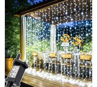 Joycome Curtain Lights, 3m x 3m 300 LED Curtain Fairy Lights Plug in, 8 Modes/Timer/Connectable String Light, Waterproof Waterfall Fairy Light for Bedroom Wall Gazebo Window Pergola Wedding (White)