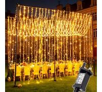 Joycome Curtain Lights Outdoor, 6mx3m 600 LED Curtain Fairy Lights Plug in, 8 Modes/Timer/Connectable Waterfall Fairy Light, Waterproof String Light for Garden Gazebo Wall Ceiling Party (Warm White)
