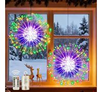 Joycome Firework Lights 2 Pack 198 LED Starburst Lights Battery Operated, Christmas Hanging Lights with Remote, 8 Modes Waterproof String Lights for Outdoor Patio Tree Party Decorations - Multicolor