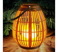 Joycome Solar Lanterns for Outside, Rattan Hanging Solar Lights Outdoor Garden with Flickering Candle, IP44 Waterproof Outdoor Lanterns for Garden Table Tree Patio Grave Yard Fence & Gifts