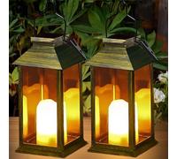 Joycome Solar Lanterns for The Garden 2 Pack Auto On/Off Hanging Solar Lantern Outdoor with Flickering Candle, Waterproof Table Lamp for Patio Vintage Balcony Wall Decorations Birthday Gifts - Bronze