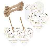 joycraft 100Pcs Thank You for Celebrating with Me Tags, 2x2.1 In Heart Thank You Gift Tags with String, Foil Gold Kraft Paper Hanging Label, Gift Wrapping Labels for Birthday, Party Favor, Baby Shower