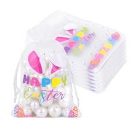 joycraft 30Pcs Happy Easter Organza Bags - 4x6 In Easter Egg Mesh Drawstring Gift Bags, Organza Party Favor Bags for Egg, Candy, Chocolate, Jewelry