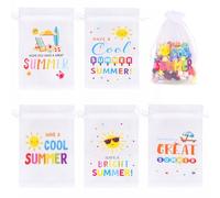 joycraft 30Pcs Summer Organza Bags - 4x6In End of School Year Drastring Gift Bags, 5 Style Have a Bright Summer Party Bags for Vacation, Graduation, Classroom, Office