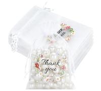 joycraft 4x6 In Thank You Organza Bags - 30Pcs Floral Drawstring Mesh Gift Bags, White Organza Party Favor Pouch for Wedding, Birthday, Baby Shower, Thanksgiving