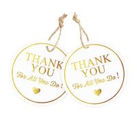 joycraft 50 Thank You Tags with String, 2.5 in White Paper Gift Wrapping Hangtags, Circle Gold Foil Thank for All You Do Tags for Teacher Appreciation, Event, Anniversary, Thanksgiving Day