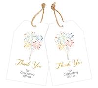 joycraft 50Pcs Thank You Gift Tags with String, 3.3×2.1 in Fireworks White Paper Hangtags, Thank You for Celebrating with Us Gift Tags, Personalized Party Favors Labels for Baby Shower, Wedding