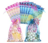 joycraft Organza Bags 4x6 inch - 50pcs Drawstring Jewelry Pouch, Small Sheer Gift Wrap Bags for Wedding Favors, Birthday Party, Christmas Gift, Handmade Soap - Blue & Pink