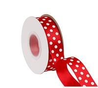 Joycrosso 25mm Wide Dots Printed Satin Ribbon, Satin Ribbon with White Dots, Ideal for Hair Bows Gift Wrapping and Crart, 22 Meters-Roll (Red)