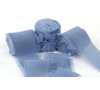 Joycrosso 3 Rolls Handmade Fringe Chiffon Ribbon Frayed Edges capril French Blue Ribbon 40mmX4.5Meter, Great for Wedding Invitations, Bridal Bouquets, Decor Tie Gifts Wrapping, DIY Crafts