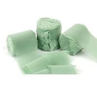 Joycrosso 3 Rolls Handmade Fringe Chiffon Ribbon Frayed Edges Mint Ribbon 40mmX4.5Meter, Great for Wedding Invitations, Bridal Bouquets, Decor Tie Gifts Wrapping, DIY Crafts