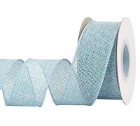 Joycrosso Burlap Wired Edge Ribbon 38mm x 9 Meters, Island Blue, Ideal for Crafting, Gift Wrapping, Wreath, Christmas Tree, and Rustic Wedding Decorations