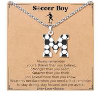 JoycuFF A-Z Soccer Necklace for Men,Soccer Gift for Men,Stainless Steel Silver Chain,Graduation Christmas Birthday Gifts for Son Grandson Friend, Stainless Steel, No Gemstone