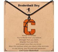 JoycuFF Basketball Gifts for Teenage Initial A-Z Letter Necklace for Son Grandson Players, Ideal Christmas Brithday Gift for His Men, Stainless Steel, No Gemstone