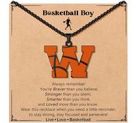 JoycuFF Basketball Gifts for Teenage Initial A-Z Letter Necklace for Son Grandson Players, Ideal Christmas Brithday Gift for His Men, Stainless Steel, No Gemstone