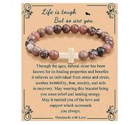 JoycuFF Christian Bracelets for Women Cross Bracelets for Religious Women Easter Catholic Natural Stone Bracelets Christian Jewelry Faith Communion Baptism Gifts, Get Well Soon Gift-Life is tough