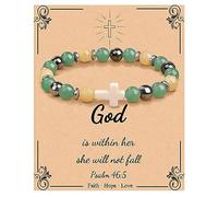 JoycuFF Christian Bracelets for Women Cross Bracelets for Religious Women Easter Catholic Natural Stone Bracelets Christian Jewelry Faith Communion Baptism Gifts, Christian Bracelet-God is within her