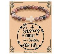 JoycuFF Christian Bracelets for Women Cross Bracelets for Religious Women Easter Catholic Natural Stone Bracelets Christian Jewelry Faith Communion Baptism Gifts, Christian Bracelet-Sisters in christ