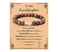 JoycuFF Christian Bracelets for Women Cross Bracelets for Religious Women Easter Catholic Natural Stone Bracelets Christian Jewelry Faith Communion Baptism Gifts, To My Granddaughter, Stone, no