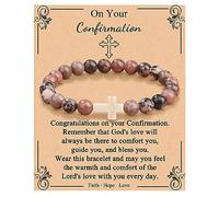 JoycuFF Christian Bracelets for Women Cross Bracelets for Religious Women Easter Catholic Natural Stone Bracelets Christian Jewelry Faith Communion Baptism Gifts, Christian Bracelet-On Your