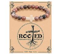 JoycuFF Christian Bracelets for Women Cross Bracelets for Religious Women Easter Catholic Natural Stone Bracelets Christian Jewelry Faith Communion Baptism Gifts, Christian Bracelet-Rooted In Christ