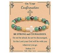 JoycuFF Christian Bracelets for Women Cross Bracelets for Religious Women Easter Catholic Natural Stone Bracelets Christian Jewelry Faith Communion Baptism Gifts, Christian Bracelet-On Your