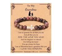 JoycuFF Christian Bracelets for Women Cross Bracelets for Religious Women Easter Catholic Natural Stone Bracelets Christian Jewelry Faith Communion Baptism Gifts, To My Grandma, Stone, no gemstone