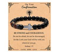 JoycuFF Christian Bracelets - Natural Stone Cross Bracelet for Men & Teens - Baptism, Easter, Confirmation, Anniversary, Father's Day & Christmas Gifts, adjustable, Stainless Steel, no gemstone