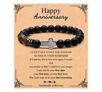JoycuFF Christian Bracelets - Natural Stone Cross Bracelet for Men & Teens - Baptism, Easter, Confirmation, Anniversary, Father's Day & Christmas Gifts, 2.9 inches, Stainless Steel, no gemstone