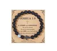 JoycuFF Christian Gifts for Men Moonstone Bracelets, Birthday Christmas Valentines Day Easter Baptism Inspirational Gifts for Him Son Grandson Moonstone Volcanic Rock Cross Bracelets, Stretchable(7.3
