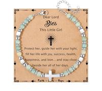 JoycuFF Christian Gifts for Women Cross Bracelet Faith Easter Catholic Religious Christian Jewelry, Meaningful Baptism Communion Natural Beads Bracelets, 5 UK, no gemstone