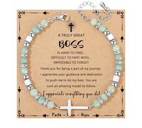 JoycuFF Christian Gifts for Women Cross Bracelet Faith Easter Catholic Religious Christian Jewelry, Meaningful Baptism Communion Natural Beads Bracelets, 5 UK, no gemstone